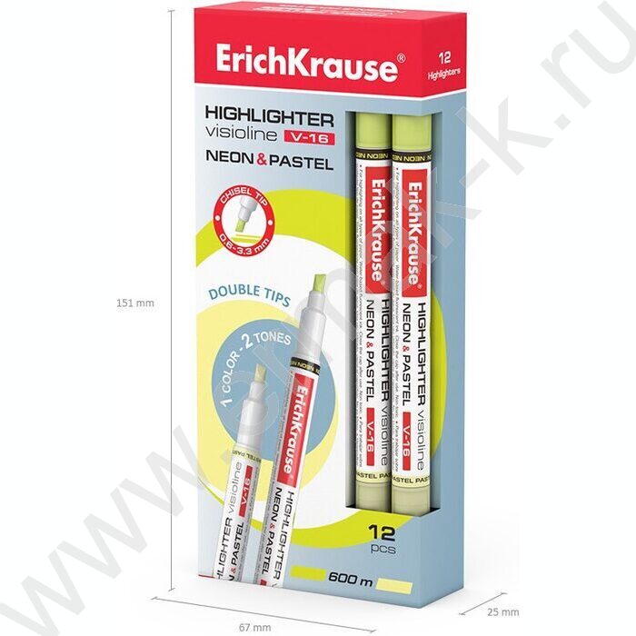 Текстовыделитель двустор. /желтый/ 3,3мм косой Neon+Pastel  "Visioline V-16" | Фото 4