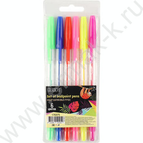 Ручка шар /набор  6шт/6цв 0,7мм прозр.корпус пл/уп