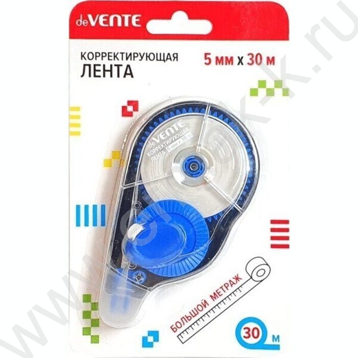 Корректирующая лента 5мм*30м полупрозрачный корпус - синий, боковой аппликатор, карт.блистер | Фото 1
