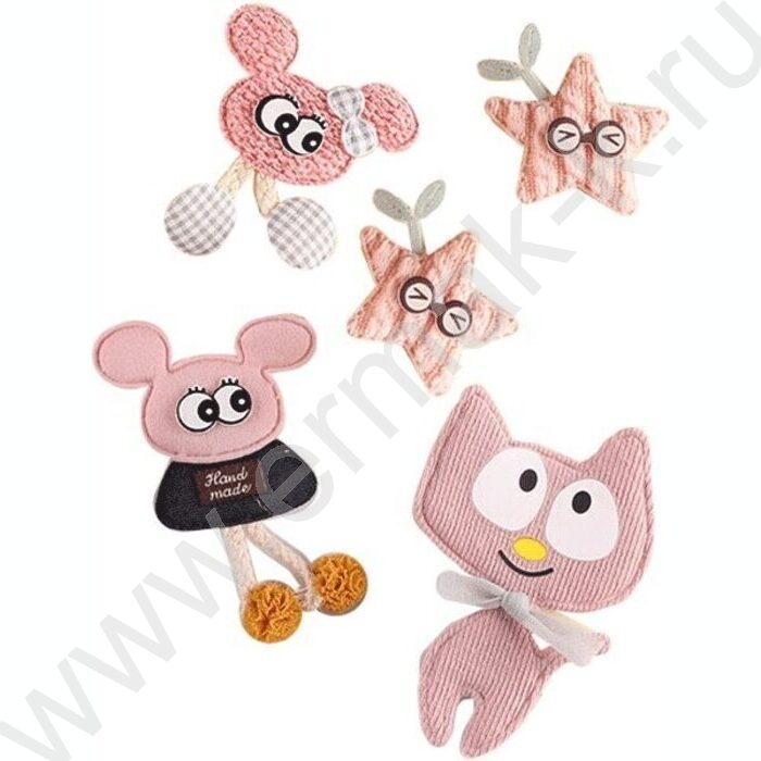 Декоративные украшения из ткани "Сat and mouse" 5шт от 45*40 до 60*90мм, ассорти дизайнов /блист | Фото 1