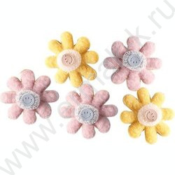 Декоративные украшения из ткани "Daisies" 5шт 60*60мм, желтые, розовые /блистер | Фото 1