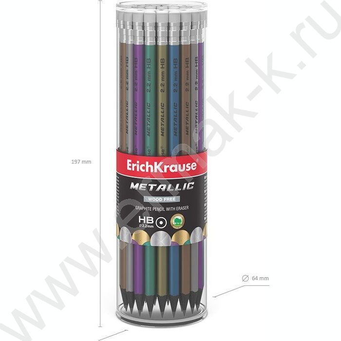 Карандаш пластиковый  с ластиком  HB Metallic /круглый /ассорти /туба | Фото 4