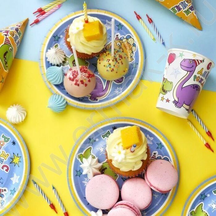 Тарелка бумажная 18см/8шт С Днем Рождения! Динозаврики | Фото 3