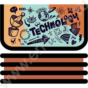 Пенал б/наполн. 3молнии 190*105мм Techno /большой, печать на ткани