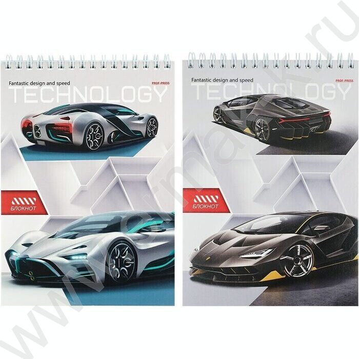 Блокнот  80л А5 спираль "Технологичные спорткары" ассорти | Фото 1