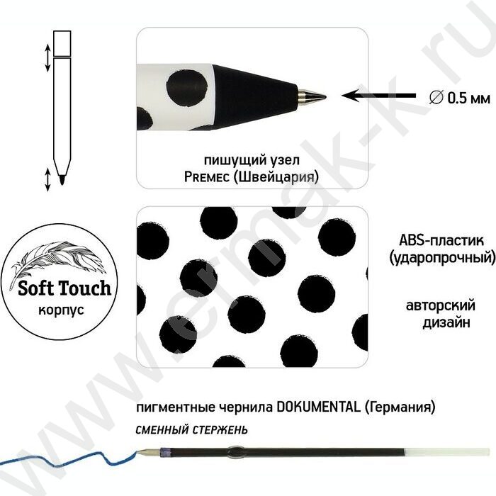 Ручка шар авт ArtClick. Black polka dots синяя 0,5мм | Фото 2