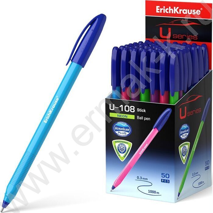 Ручка шар Ultra Glide Technolody U-108 Neon Stick 1,0мм синяя /форма корпуса - треугольная | Фото 2