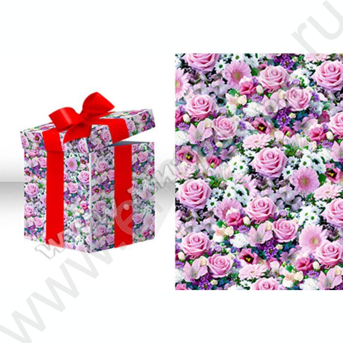 Бумага упаковочная глянцевая 100см*70см Цветы Лиловые розы/80гр/м2 | Фото 2