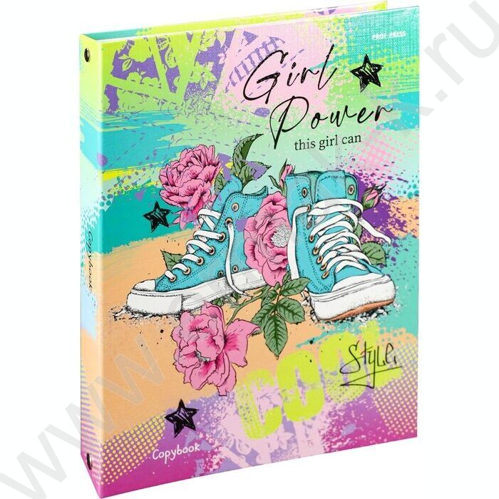 Тетрадь  80л клетка/кольца "Кеды и цветы" /лянец/лен/ | Фото 1