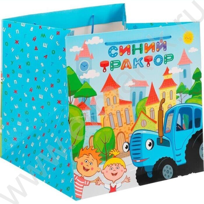 Пакет подарочный бумажный 30*30*30см Синий Трактор | Фото 1