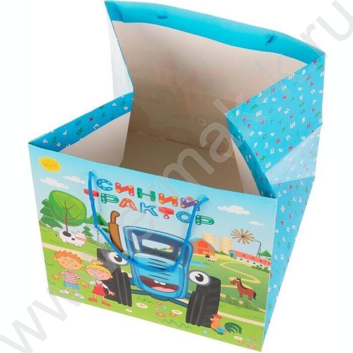 Пакет подарочный бумажный 30*30*30см Синий Трактор | Фото 3