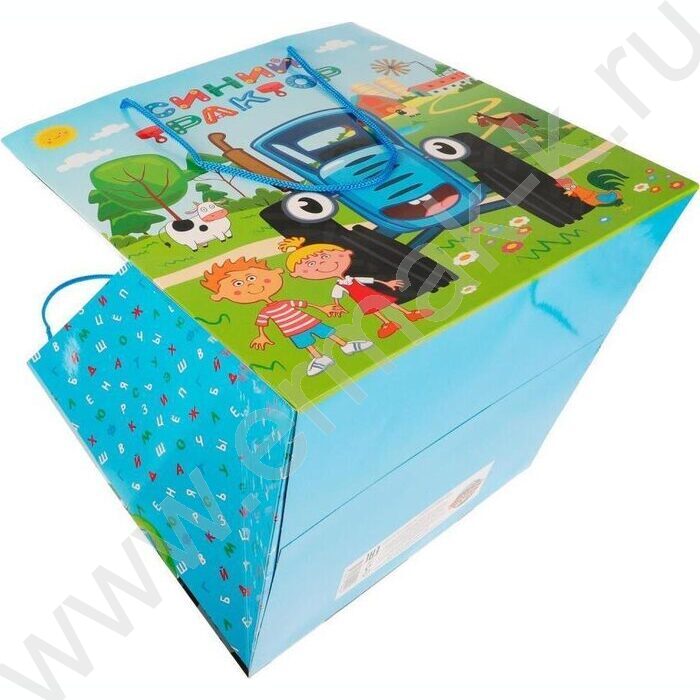 Пакет подарочный бумажный 30*30*30см Синий Трактор | Фото 4