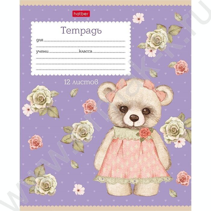 Тетрадь  12л клетка "Мишки-малышки" /тиснение/ 5видов | Фото 1