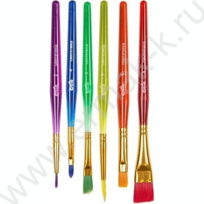 Кисть набор  6шт /синтетика круг. № 2, 3, 4, плоские № 5, 6, 8/ "Cosmo" /ручка пластиковая | Фото 2