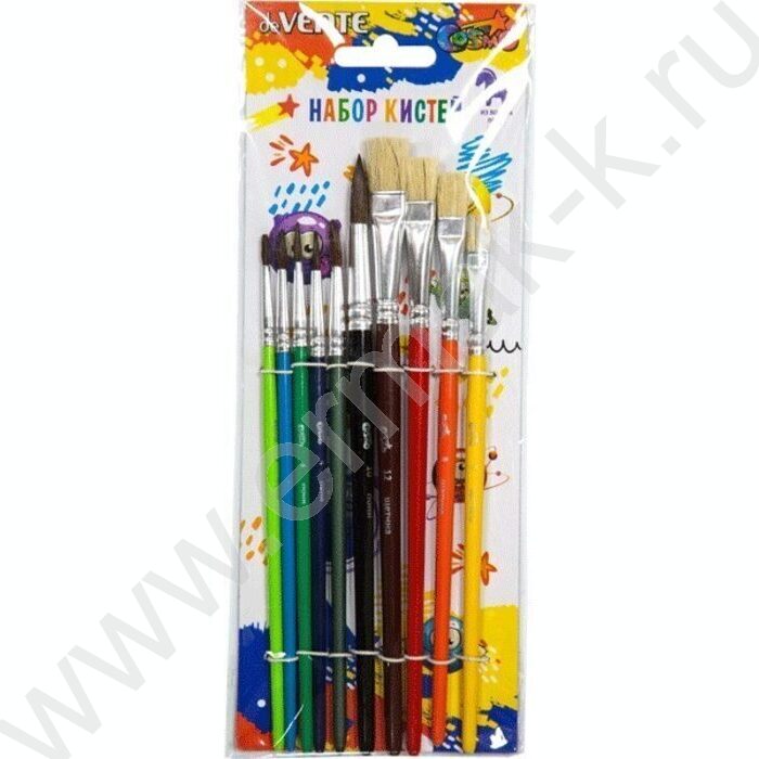 Кисть набор 10шт /пони круг. № 1, 2, 3, 4, 6, 10, щетина плоские № 6, 8, 10, 12/ "Cosmo" | Фото 1