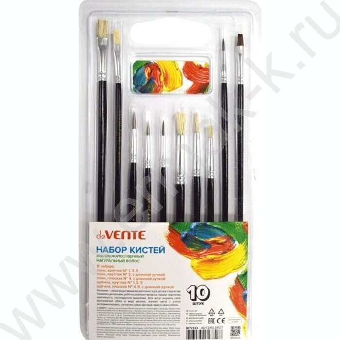 Кисть набор 10шт /пони круг. № 1,2,3,5, плоская №4, щетина круг. №1,3,5, плоская №4,8  / "Art" | Фото 1