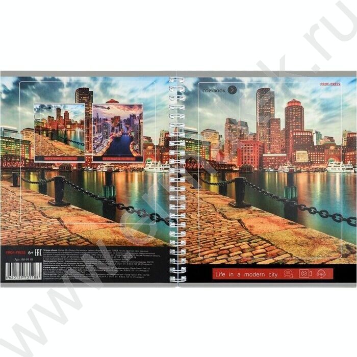Тетрадь  80л клетка/спираль/двойная "Мегаполисы у воды" ассорти | Фото 5