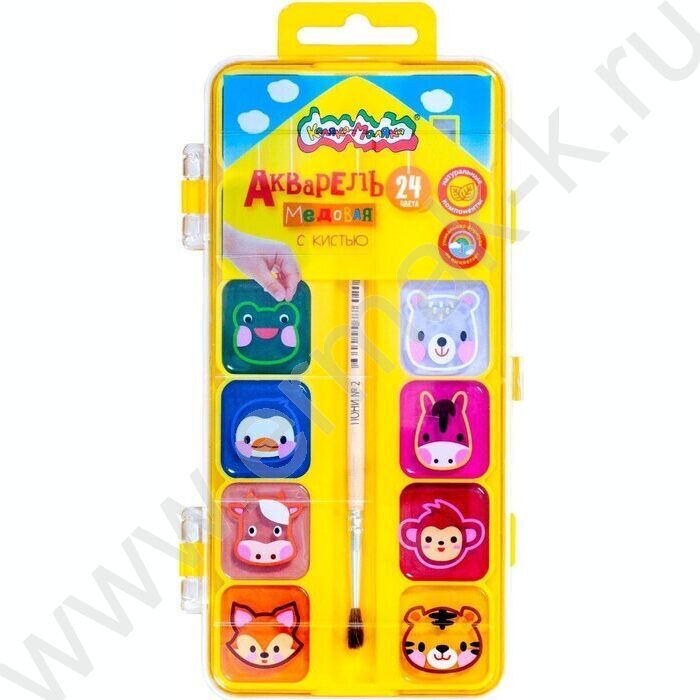 Акварель 24цв  Каляка-Маляка с кисточкой /пласт. упак. /европодвес | Фото 1