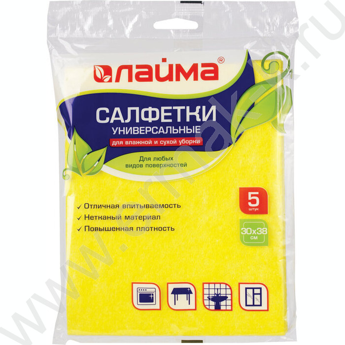Салфетка из вискозы 30*38см /набор 5шт. /универсальные, желтые | Фото 1