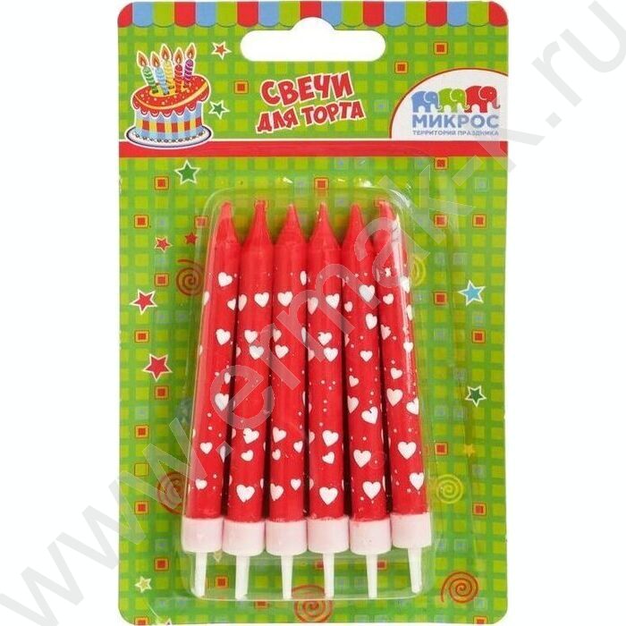 Свечи д/торта "Сердечки" 8 см с держателями  12шт/уп | Фото 2