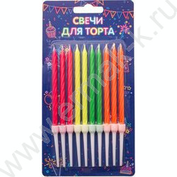 Свечи д/торта "Неон" 10см с держателями 4,8 см  10шт/уп | Фото 2