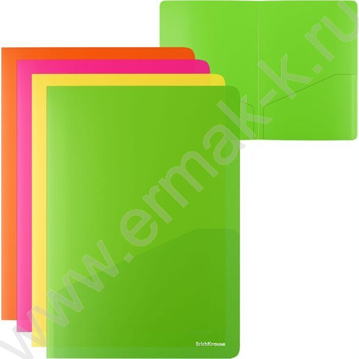 Папка уголок А4 с 2 карманами Glossy Neon /полупрозрачная, ассорти | Фото 1