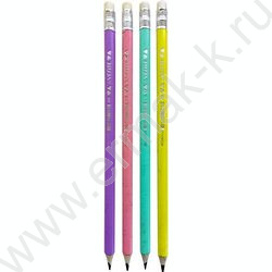 Карандаш пластиковый  с ластиком  HB трехгран.корпус - пастель ассорти, грифель D-2мм, заточенны | Фото 1