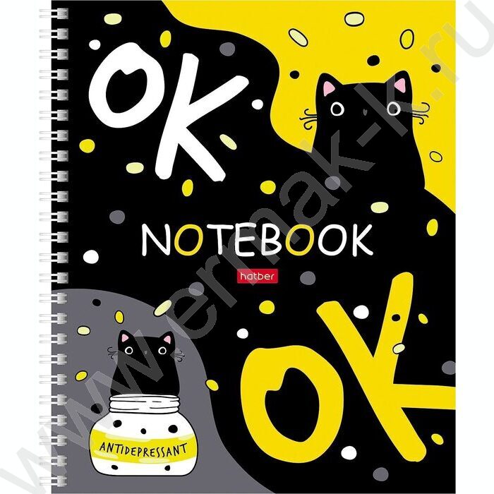 Тетрадь  96л клетка/спираль/тв.обл. "Кот-антидепресант" | Фото 1