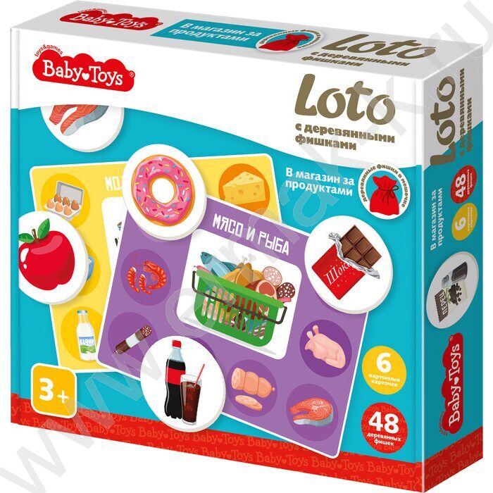 Лото с деревянными фишками Baby Toys "В магазин за продуктами" | Фото 1