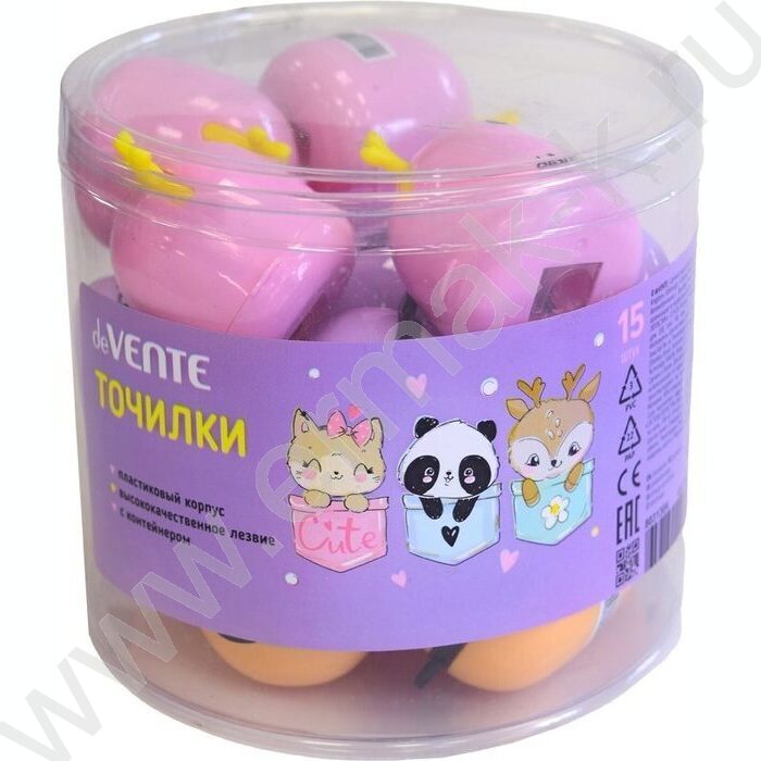 Точилка 1отв. пластик/с контейнером/ Cuties /в форме оленя, панды и кота /ассорти | Фото 3
