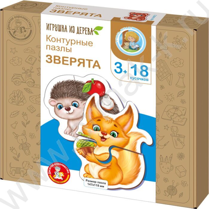 Пазл деревянный 18 Контурый.Зверята | Фото 1