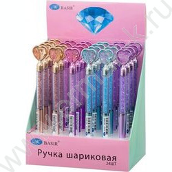 Ручка шар поворот/мех цветной корпус-амбре /ассорти/, наконечник-крупный кристалл-сердце | Фото 3