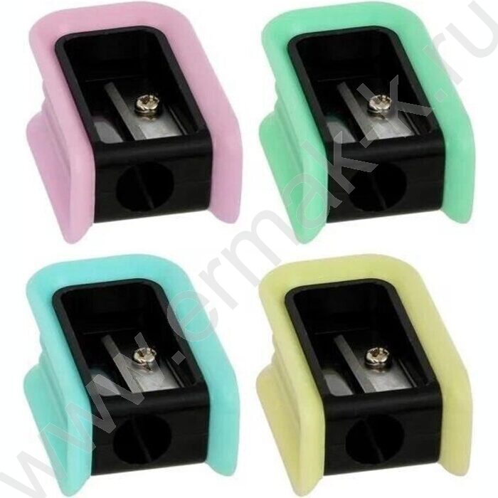 Точилка 1отв. пластик  /4 цвета-пастельные, в банке | Фото 1