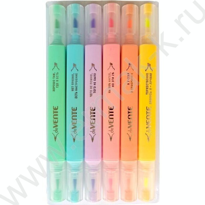 Текстовыделитель /набор  6цв/ двусторонние (кисть 2 мм/косой 4 мм "Mentality", трёхгранный корпу | Фото 2