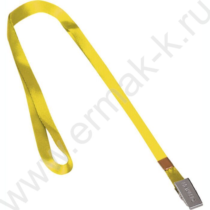 Лента для бейджа  45см текстильная с металлическим клипом /желтая | Фото 1