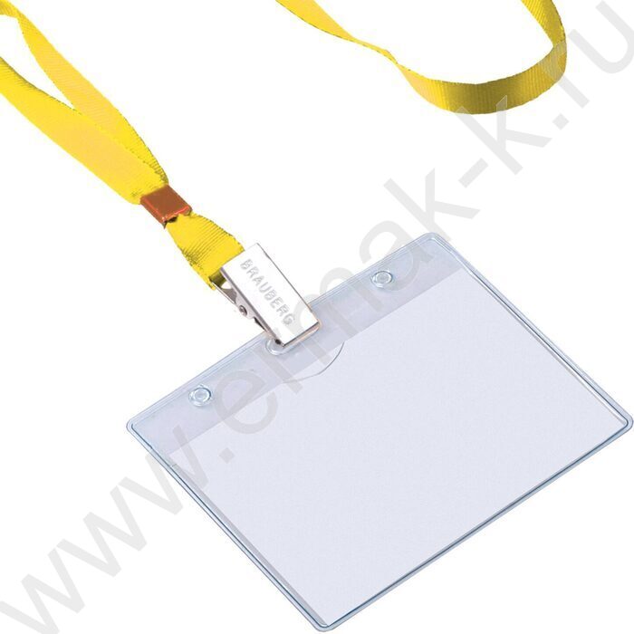 Лента для бейджа  45см текстильная с металлическим клипом /желтая | Фото 3