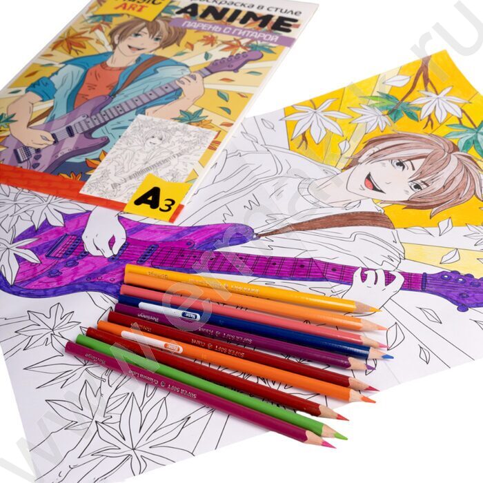 Раскраска А3 в стиле ANIME.Парень с гитарой | Фото 6