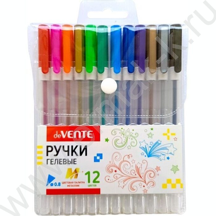 Ручка гелевая /набор 12цв/ 0,8мм "Hit Metallic" цвета металлик, прозрачно-матов. корпус /блистер | Фото 1