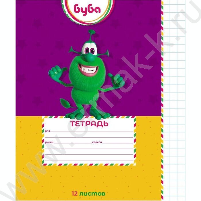 Тетрадь  12л клетка крупная Буба" 5видов | Фото 1