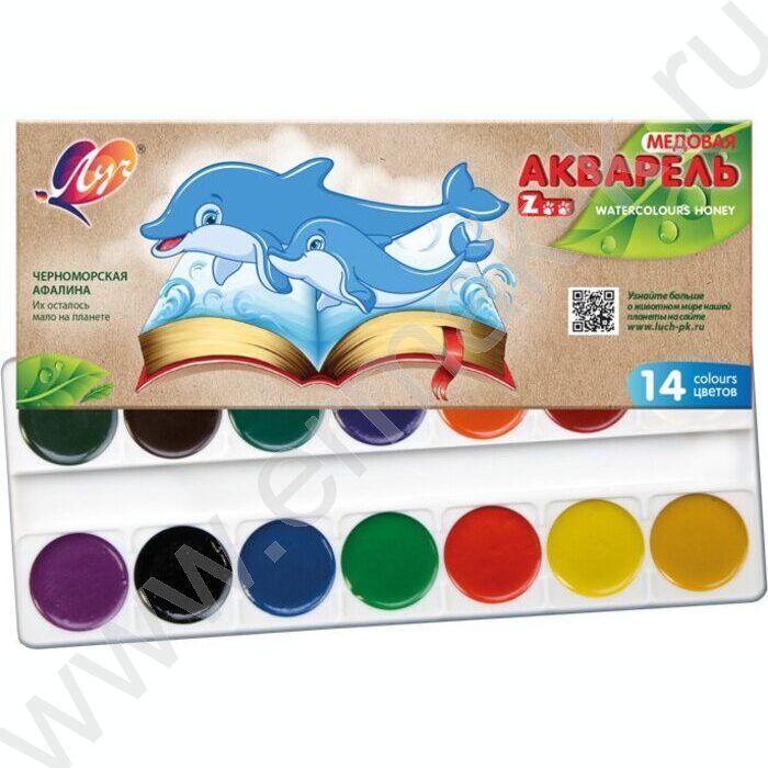 Акварель медовая 14цв  ZOO б/кисточки к/кор | Фото 2