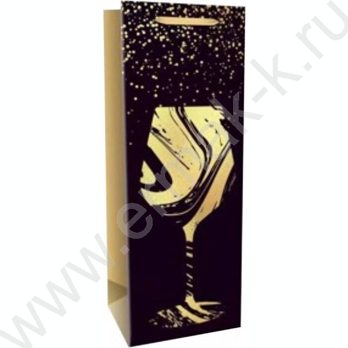 Пакет подарочный с матовой лам..золотист.тис. 210гр 12*35*10см (Бутылка) Бокал с игристым | Фото 1
