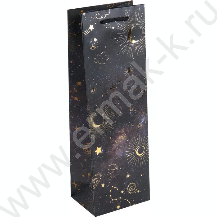 Пакет подарочный с матовой лам. и тис. фольгой 210гр Звёздное небо и месяц | Фото 1