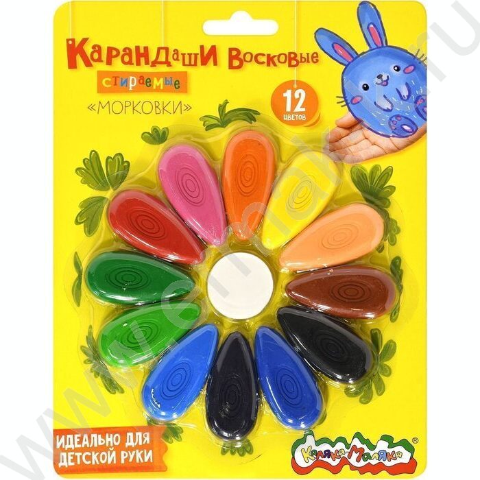 Мелки восковые 12цв "Морковки"  /фигурные /диаметр 23мм /европодвес | Фото 1