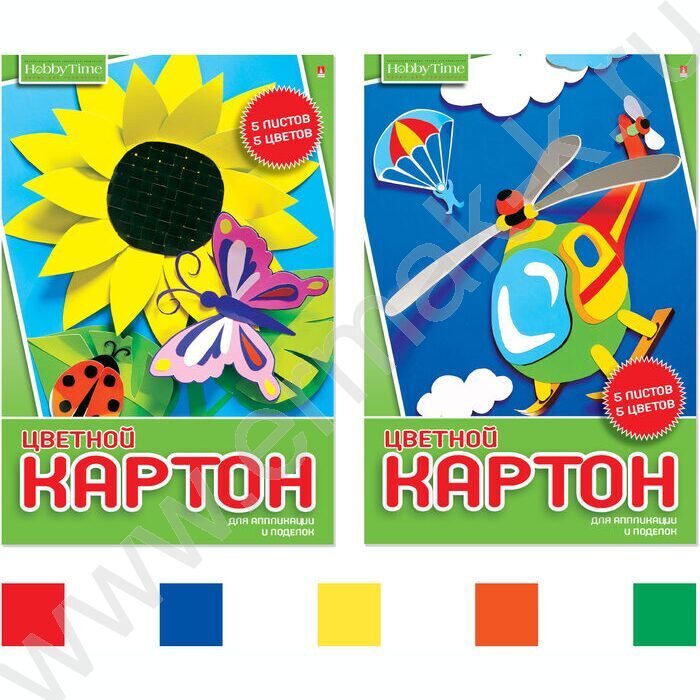 Картон цв. А4  5л/5цв Хобби тайм | Фото 1