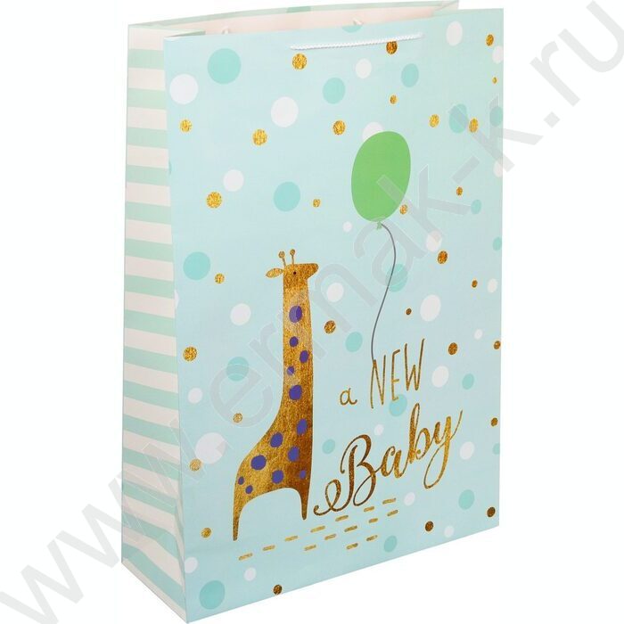 Пакет подарочный бумажный 50*72*18см Жираф голубой | Фото 1