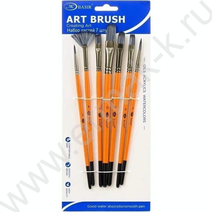 Кисть набор  7шт /нейлон художественные круглые, веерообразные и плоские | Фото 2