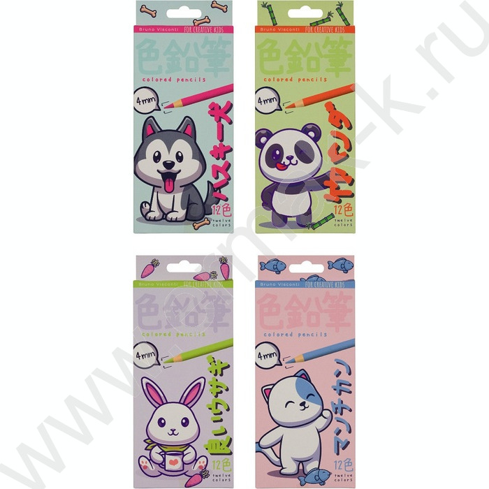 Карандаши пластиковые 12цв Kawall Animals 4вида | Фото 1