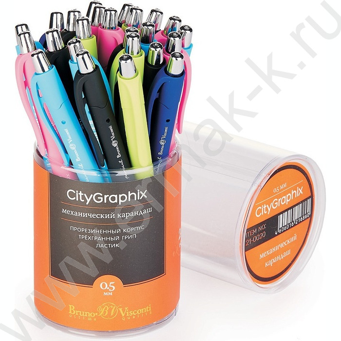 Карандаш механический 0,5мм 2В CityGraphix с ластиком 5цв корпуса | Фото 2