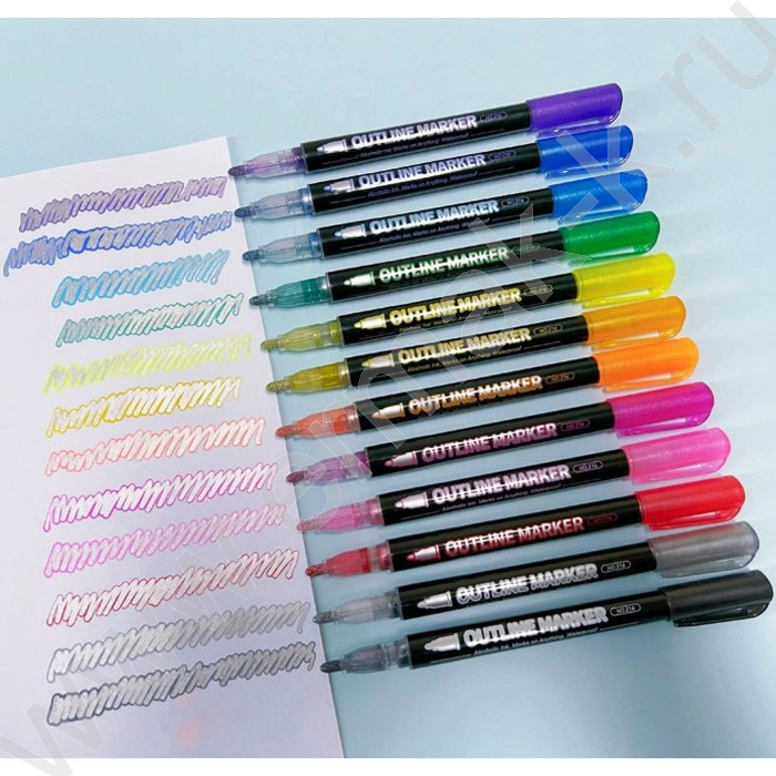 Маркер контурный /набор 12цв/ "Outliner" круглый корпус, пулевидный наконечник, ширина линии 2мм | Фото 1