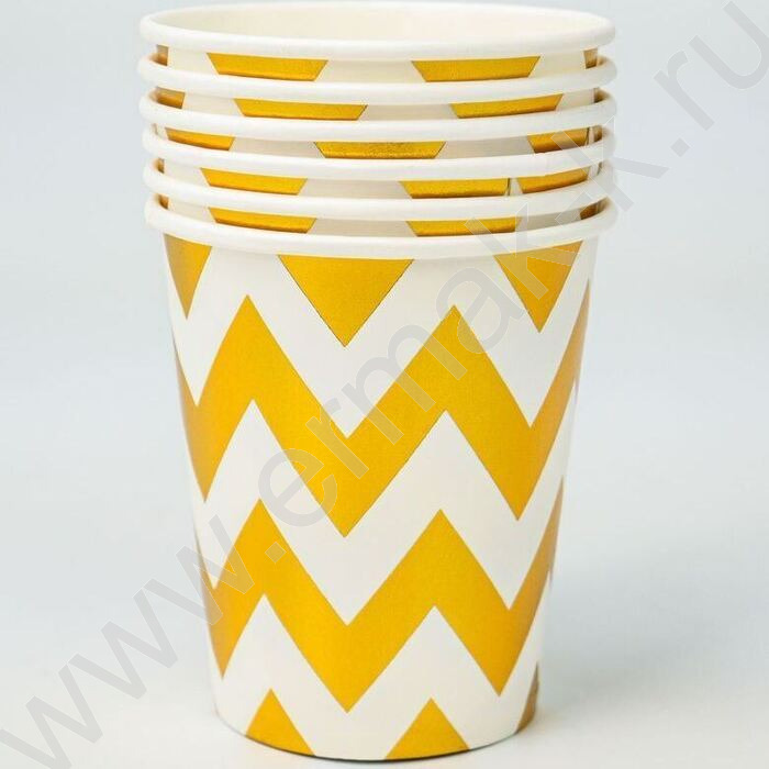 Стаканы бумажные 250мл/6шт Зигзаг золото | Фото 2